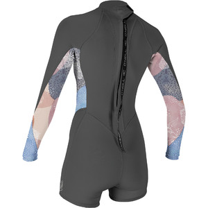 2022 O'Neill Womens Bahia 2mm Long Sleeve Shorty Wetsuit 5291 - Graphite / Desert Bloom / Drift Blue